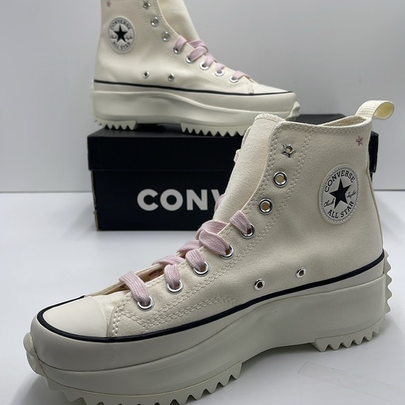 Converse WMNS RUN STAR HIKE HI EGRET/LOTUS PINK/BLACK A12205C Platforms Sneakers - Picture 14 of 16